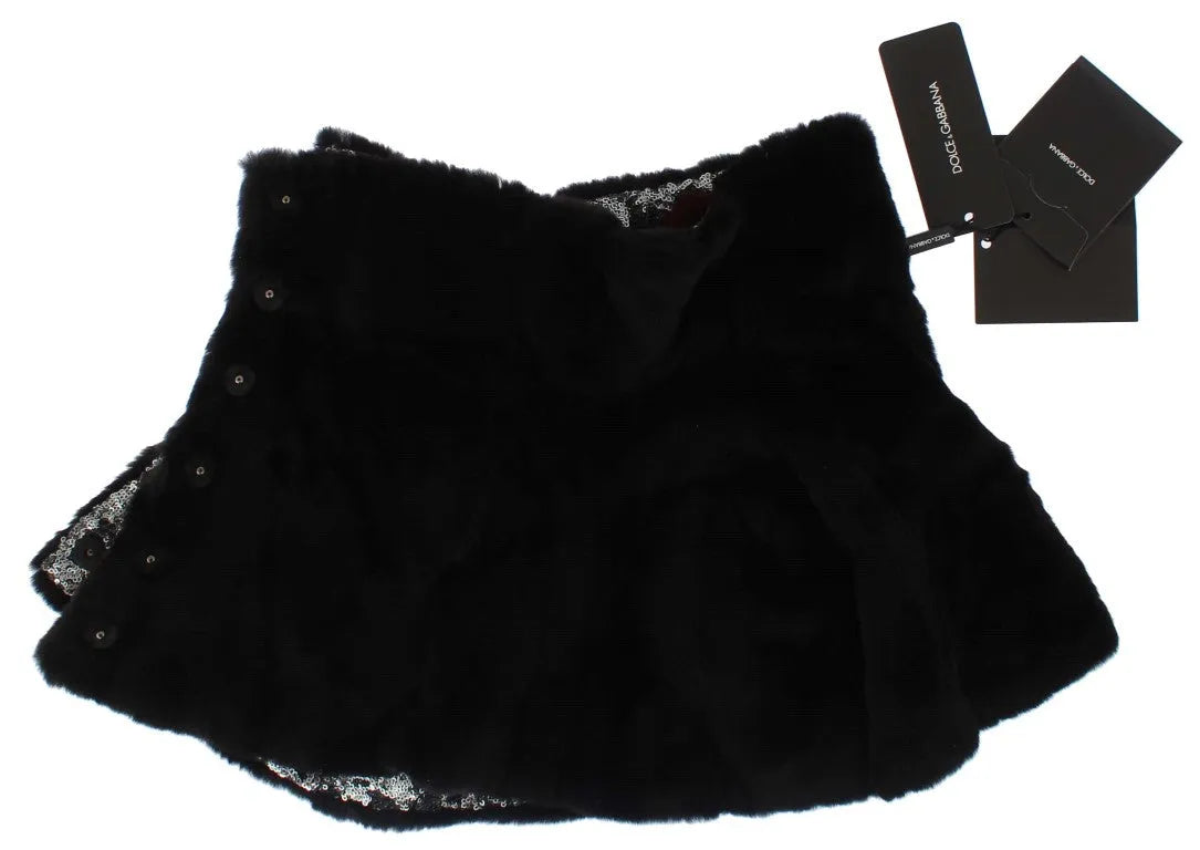 Silver Sequined Floral Weasel Fur Shoulder Scarf Wrap-Dolce & Gabbana-LabelTerrace.com