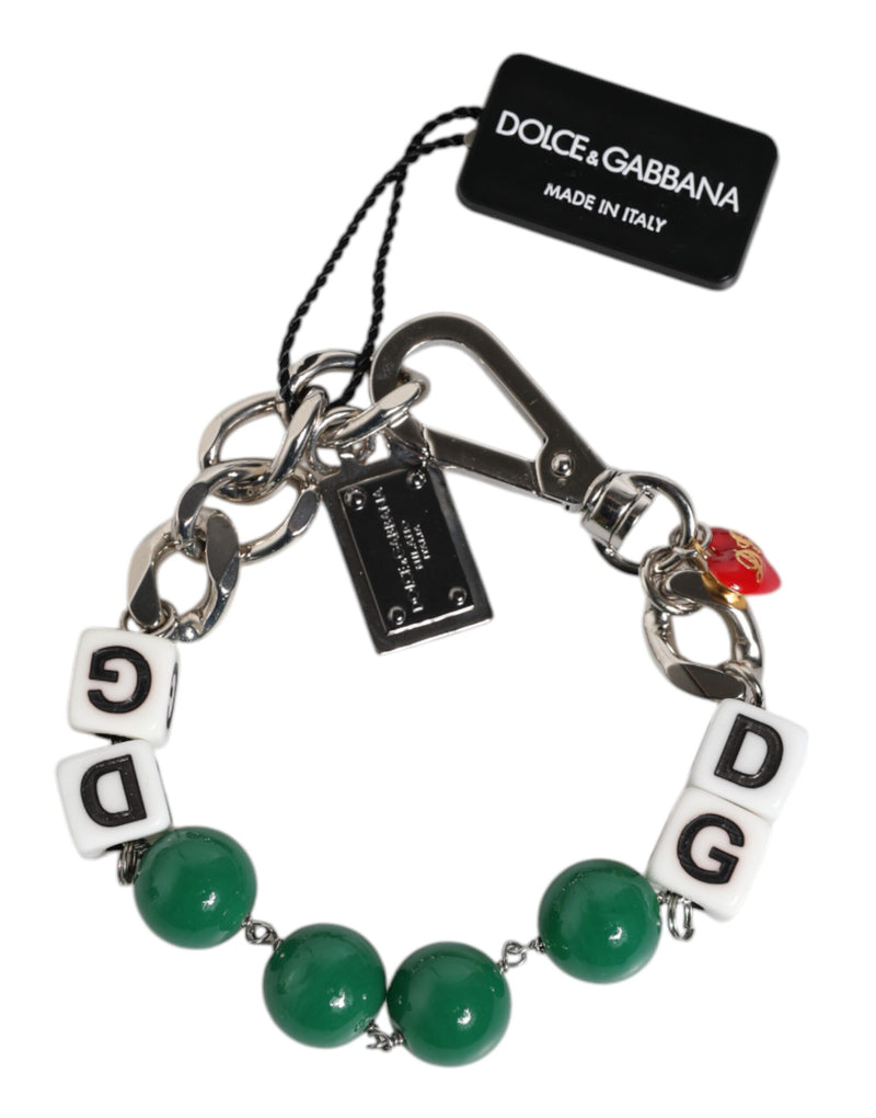 Silver Tone Brass Bead Dice Logo Embellish Charm Bracelet-Dolce & Gabbana-LabelTerrace.com