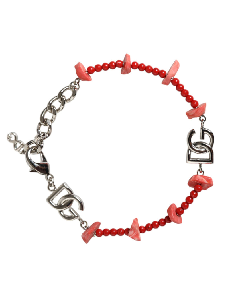 Silver Tone Brass Beaded Resin DG Logo Chain Bracelet-Dolce & Gabbana-LabelTerrace.com