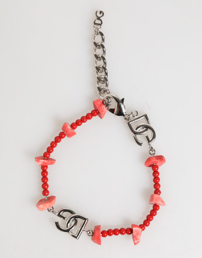 Silver Tone Brass Beaded Resin DG Logo Chain Men Bracelet-Dolce & Gabbana-LabelTerrace.com