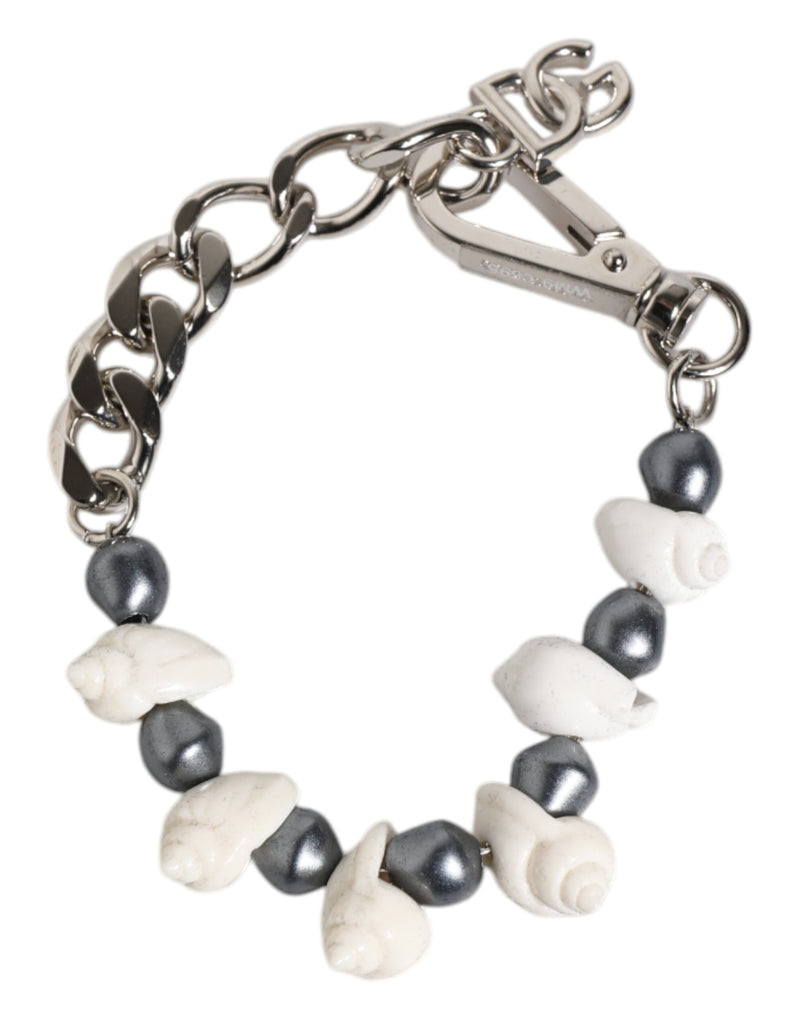 Silver Tone Brass Beaded Shell DG Logo Pendant Bracelet-Dolce & Gabbana-LabelTerrace.com