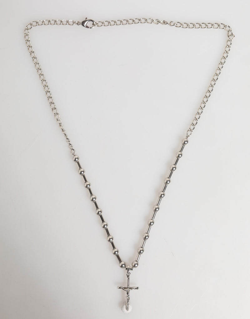 Silver Tone Brass Chain Religious Cross Pendant Necklace-Dolce & Gabbana-LabelTerrace.com