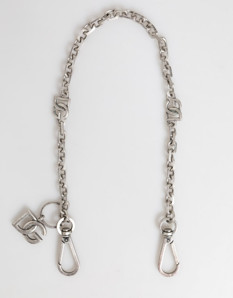 Silver Tone Brass DG Logo Detailing Chain Men Necklace-Dolce & Gabbana-LabelTerrace.com
