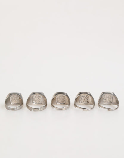Silver Tone Brass Lettering Set 5 Pieces Adjustable Ring-Dolce & Gabbana-LabelTerrace.com