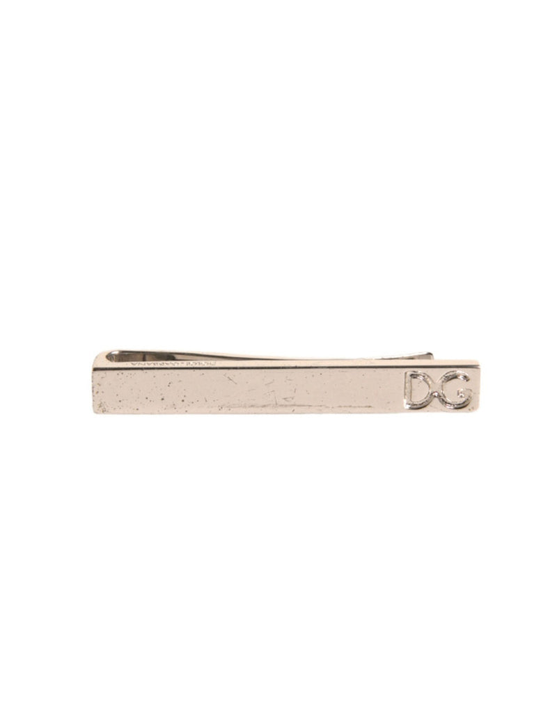 Silver Tone Brass Logo Branded Tie Clip Bar-Dolce & Gabbana-LabelTerrace.com
