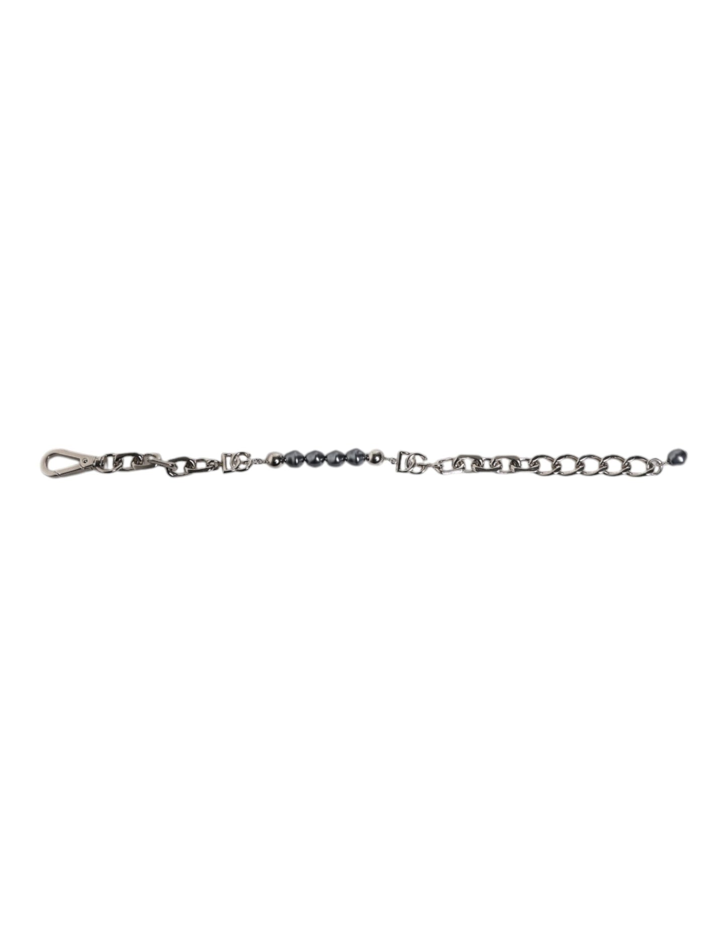 Silver Tone Chain Lobster Clasp Logo Gray Pearls Bracelet-Dolce & Gabbana-LabelTerrace.com