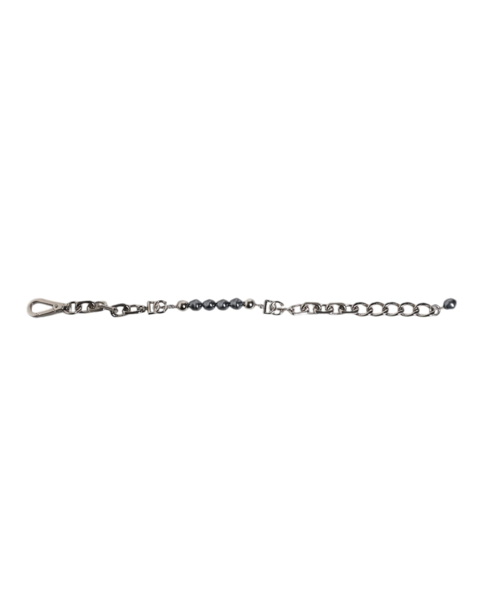 Silver Tone Chain Lobster Clasp Logo Gray Pearls Bracelet-Dolce & Gabbana-LabelTerrace.com