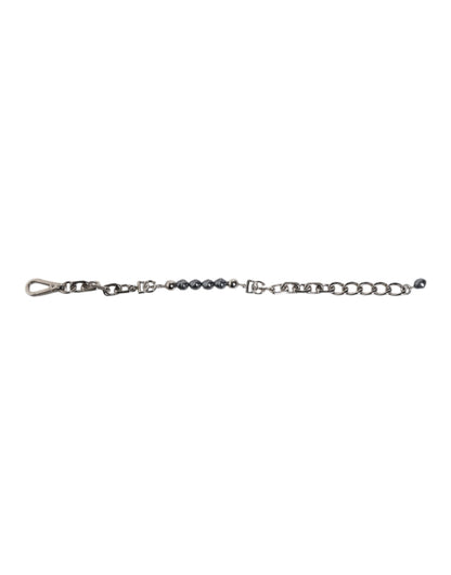 Silver Tone Chain Lobster Clasp Logo Gray Pearls Bracelet-Dolce & Gabbana-LabelTerrace.com