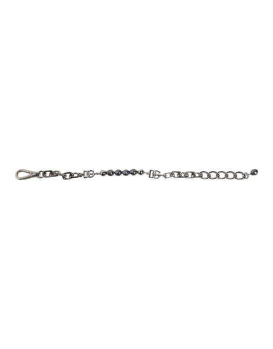 Silver Tone Chain Lobster Clasp Logo Gray Pearls Bracelet-Dolce & Gabbana-LabelTerrace.com