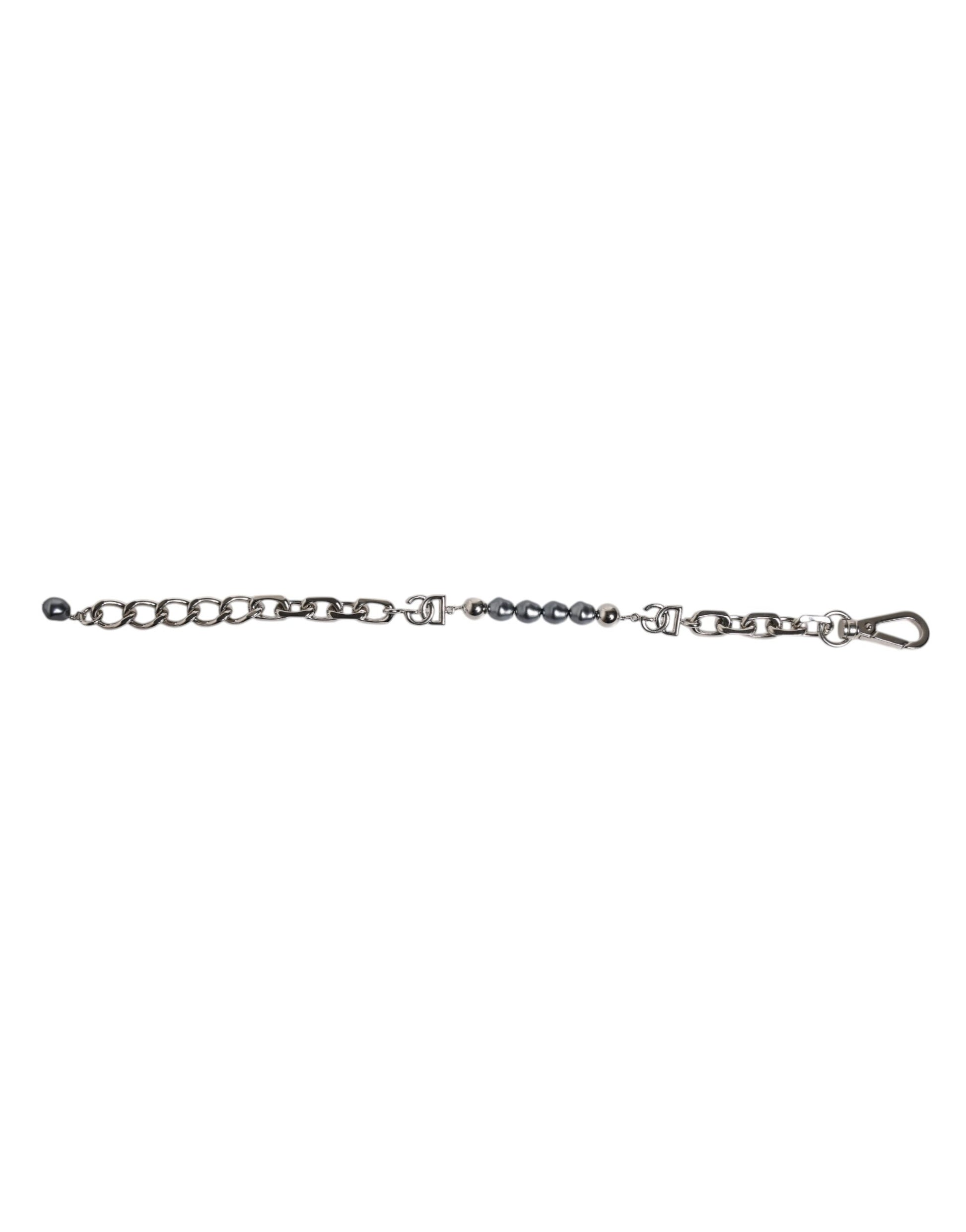 Silver Tone Chain Lobster Clasp Logo Gray Pearls Bracelet-Dolce & Gabbana-LabelTerrace.com