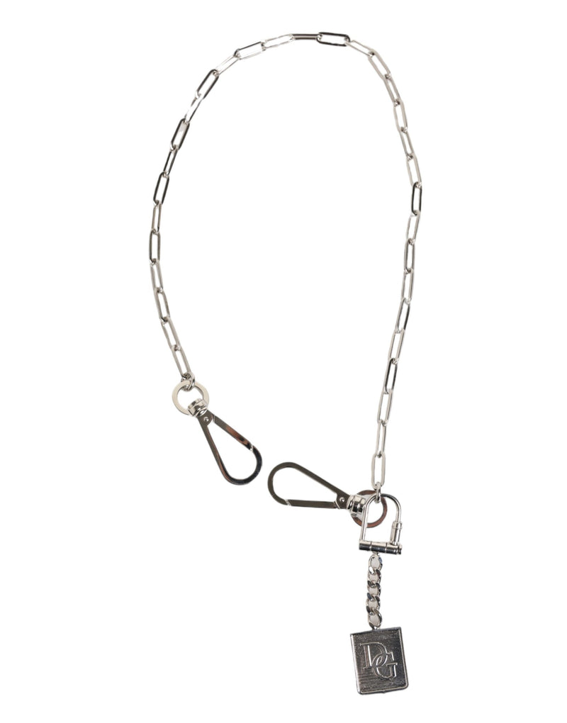 Silver Tone Metal Chain DG Logo Pendant Men Necklace-Dolce & Gabbana-LabelTerrace.com