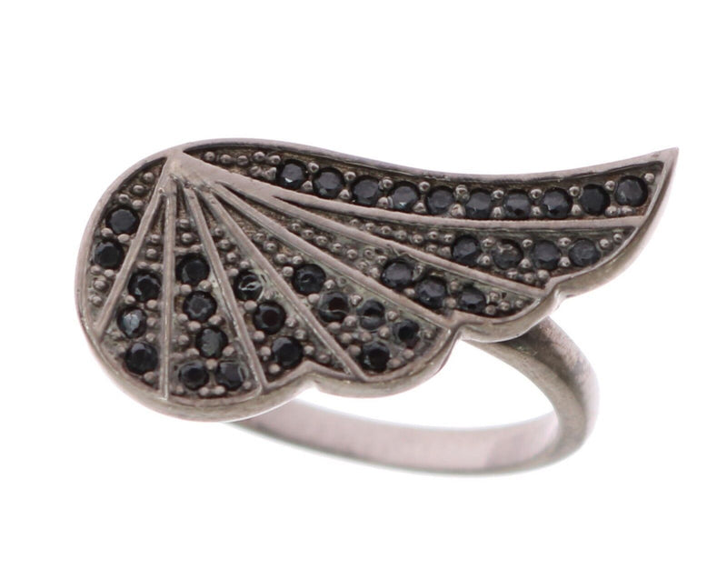 Silver Womens Black CZ Rhodium 925 Ring-Nialaya-LabelTerrace.com