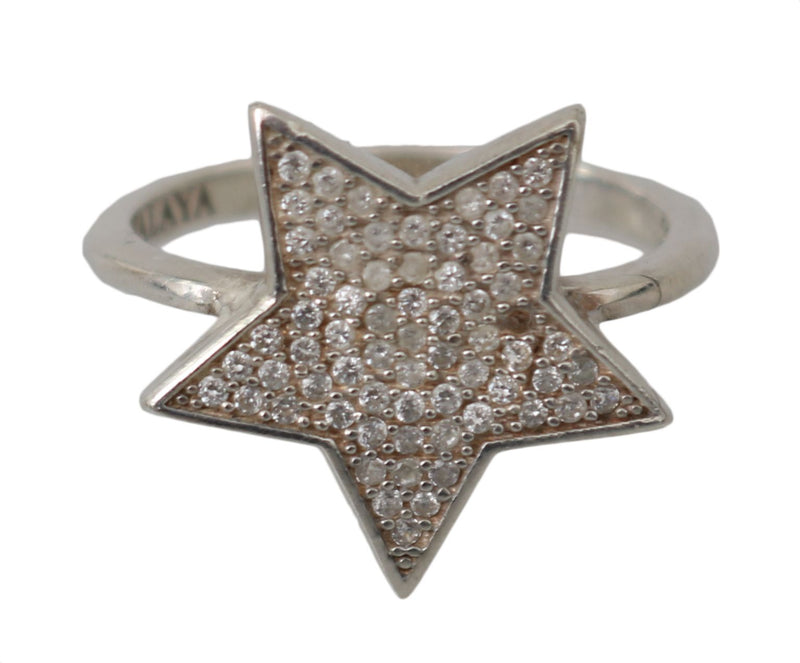 Silver Womens Clear CZ Star 925 Ring-Nialaya-LabelTerrace.com