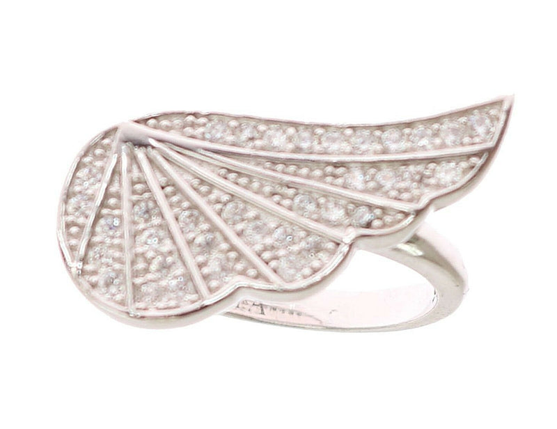 Silver Womens Wing Clear CZ 925 Silver Ring-Nialaya-LabelTerrace.com