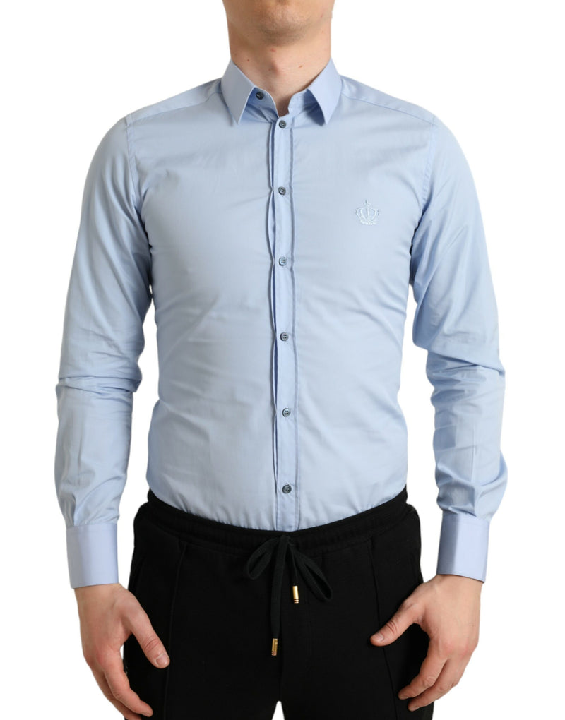 Sky Blue Cotton Men Formal GOLD Dress Shirt-Dolce & Gabbana-LabelTerrace.com