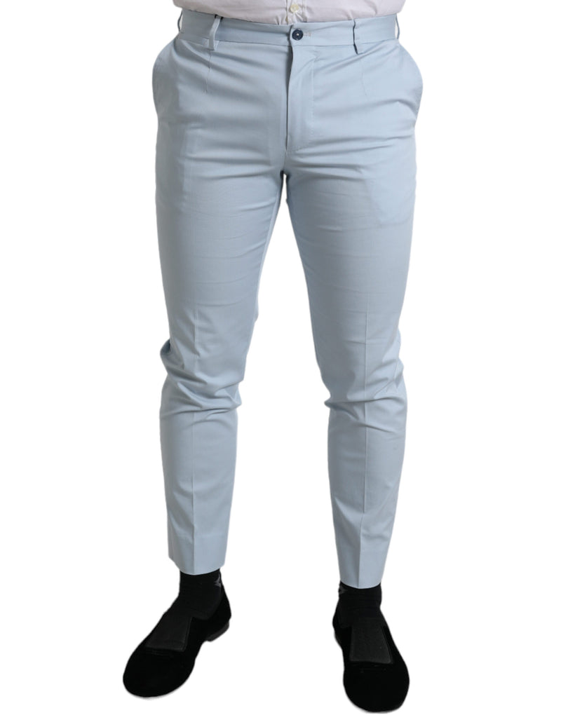 Sky Blue Cotton Stretch Skinny Pants-Dolce & Gabbana-LabelTerrace.com