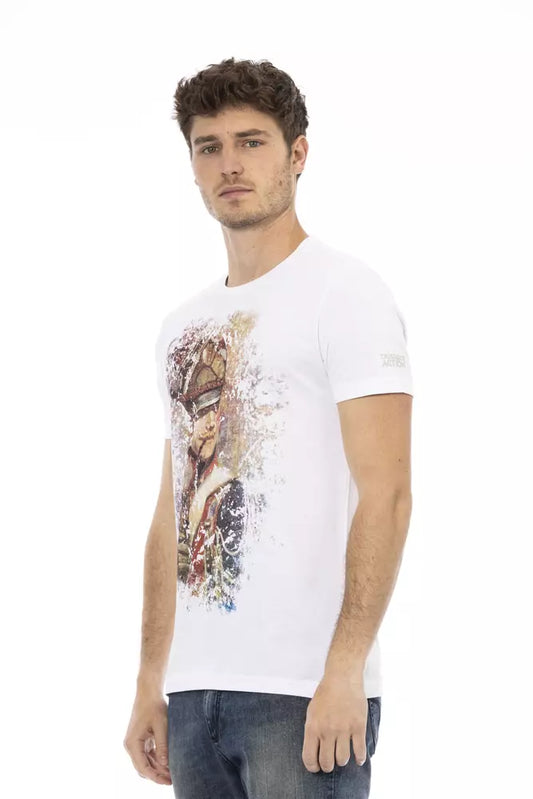 Sleek White Cotton Blend Tee with Graphic Front-Trussardi Action-LabelTerrace.com