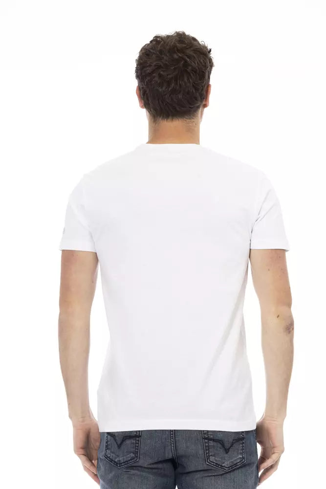 Sleek White Cotton Blend Tee with Graphic Front-Trussardi Action-LabelTerrace.com