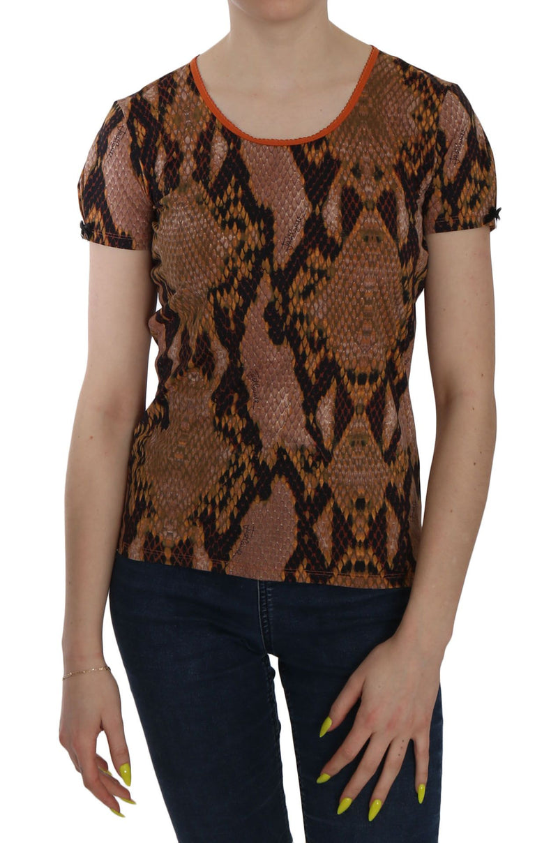 Snake Skin Print Short Sleeve Top T-shirt-Just Cavalli-LabelTerrace.com