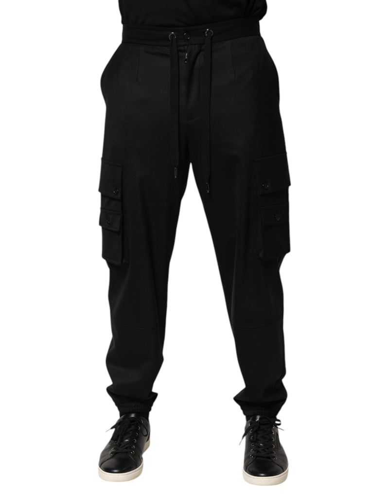 Solid Black Cargo Jogger Men Sweatpants Pants-Dolce & Gabbana-LabelTerrace.com
