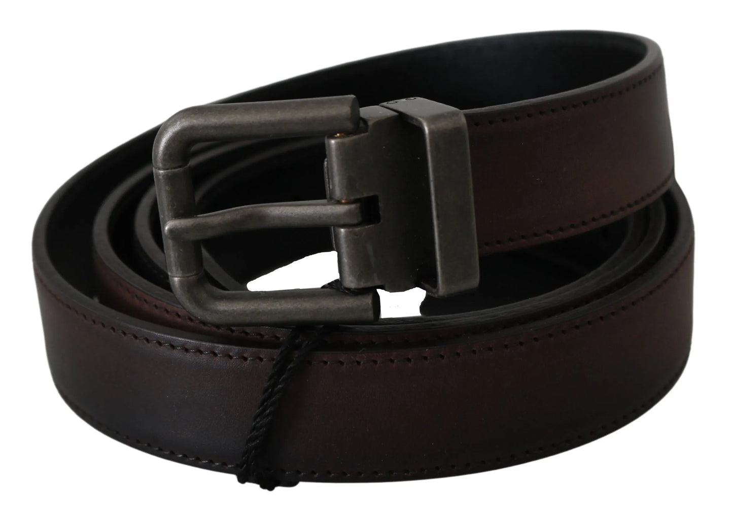 Solid Brown Leather Gray Buckle Belt-Dolce & Gabbana-LabelTerrace.com