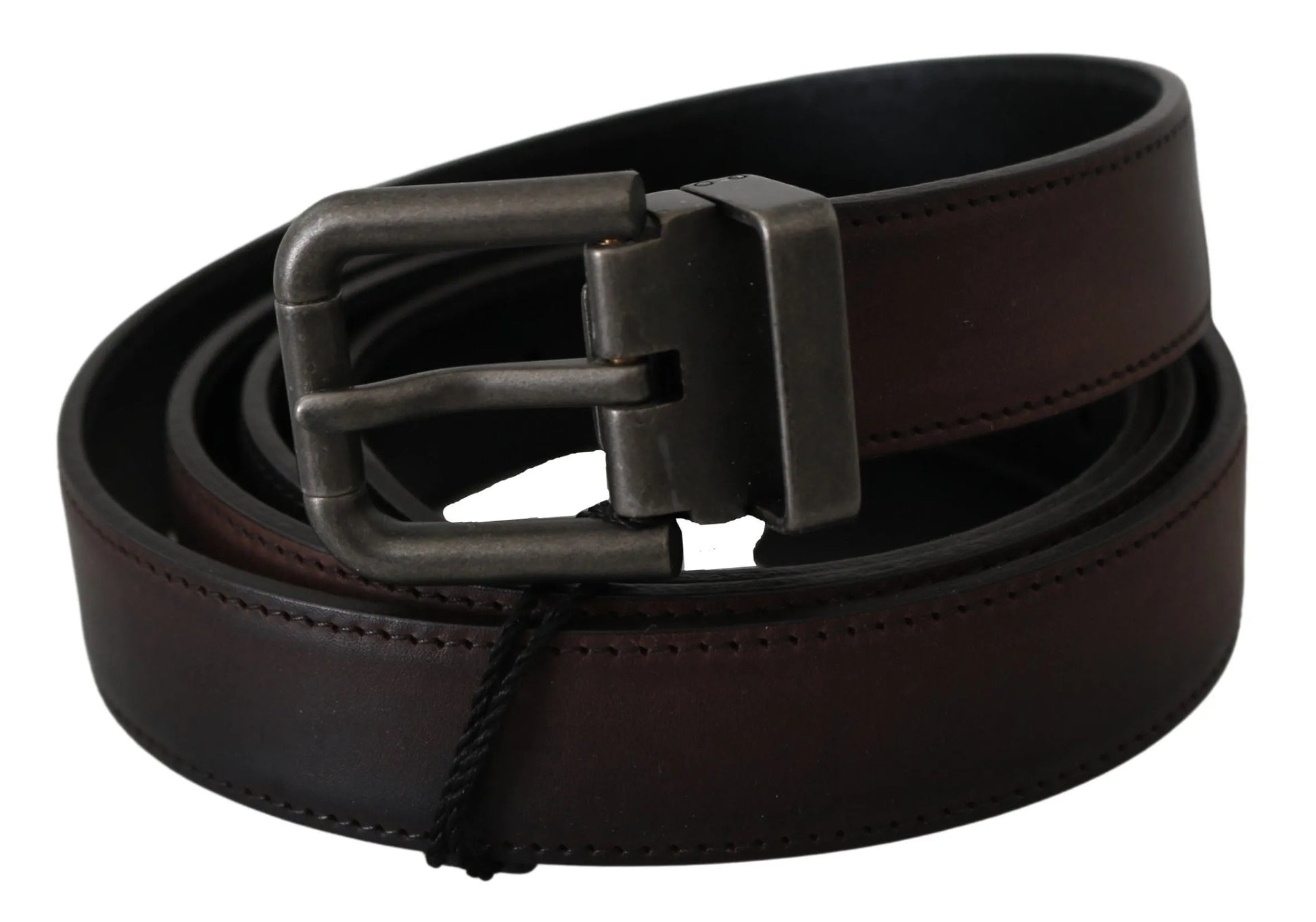Solid Brown Leather Gray Buckle Belt-Dolce & Gabbana-LabelTerrace.com