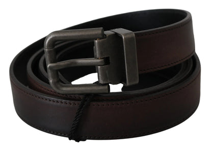 Solid Brown Leather Gray Buckle Belt-Dolce & Gabbana-LabelTerrace.com