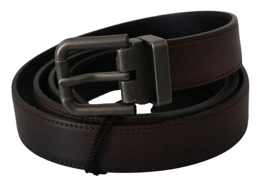 Solid Brown Leather Gray Buckle Belt-Dolce & Gabbana-LabelTerrace.com