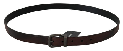 Solid Brown Leather Gray Buckle Belt-Dolce & Gabbana-LabelTerrace.com