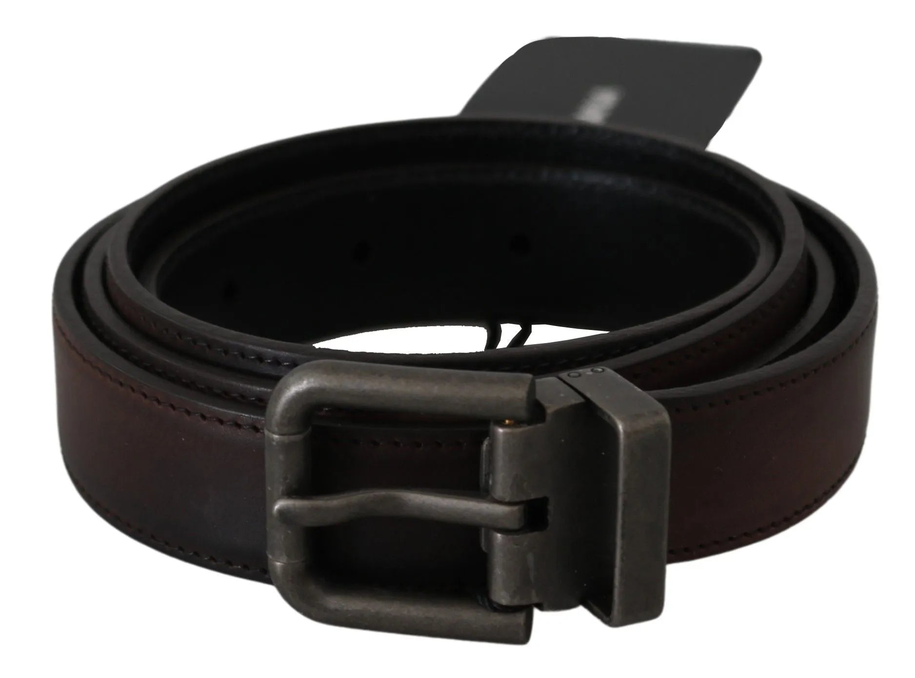 Solid Brown Leather Gray Buckle Belt-Dolce & Gabbana-LabelTerrace.com