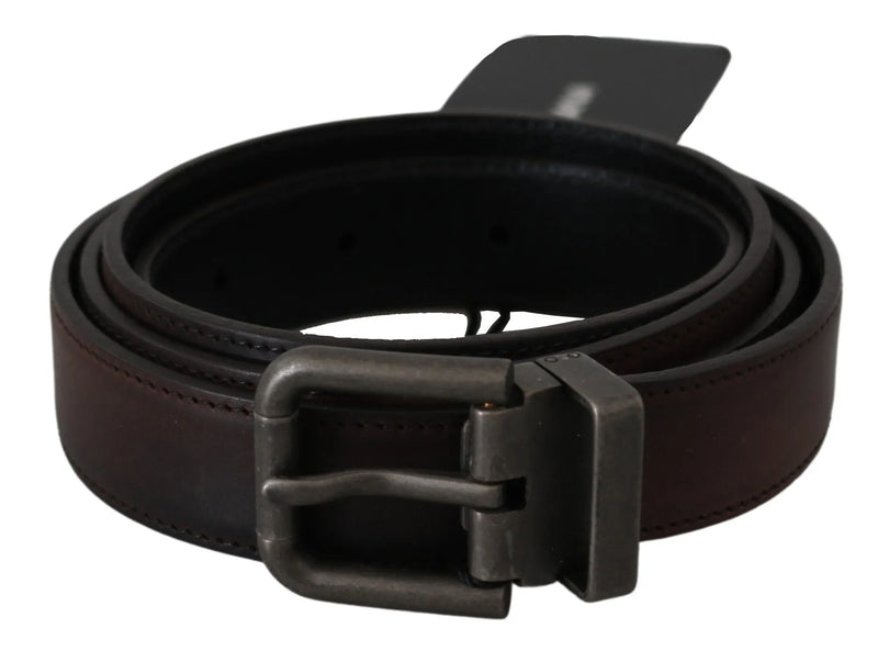Solid Brown Leather Gray Buckle Belt-Dolce & Gabbana-LabelTerrace.com