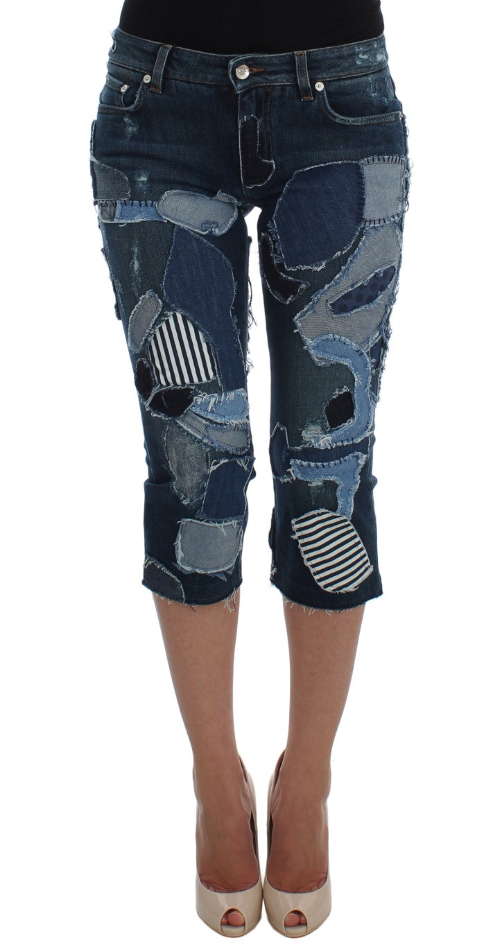 Stretch Blue Patchwork Jeans Shorts-Dolce & Gabbana-LabelTerrace.com