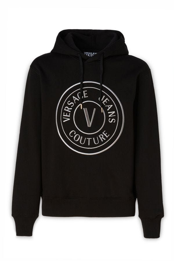Stunning Hooded Black Cotton Sweatshirt-Versace Jeans-LabelTerrace.com