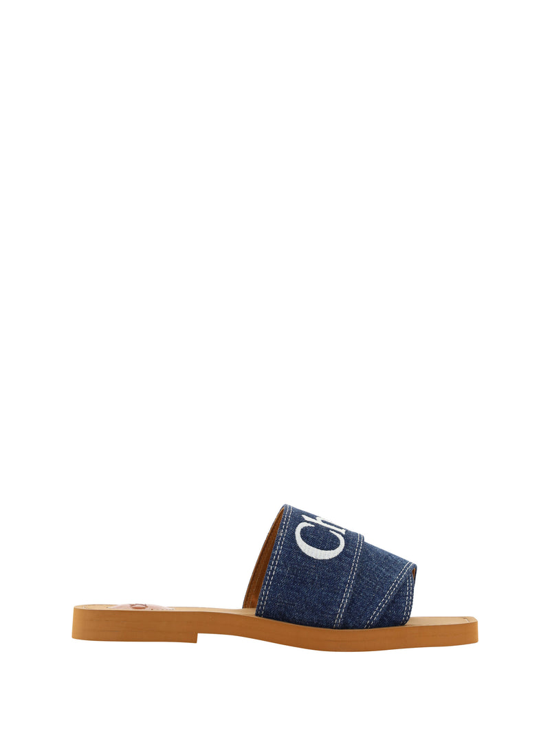 Sumptuous Cotton Woody Slide Sandals in Denim Blue-Chloé-LabelTerrace.com