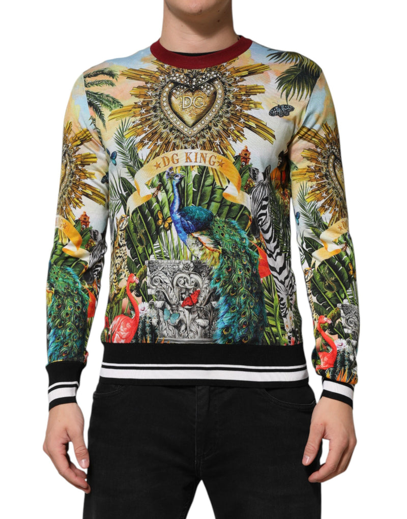 Tropical Heart Crown Silk Pullover Sweater-Dolce & Gabbana-LabelTerrace.com