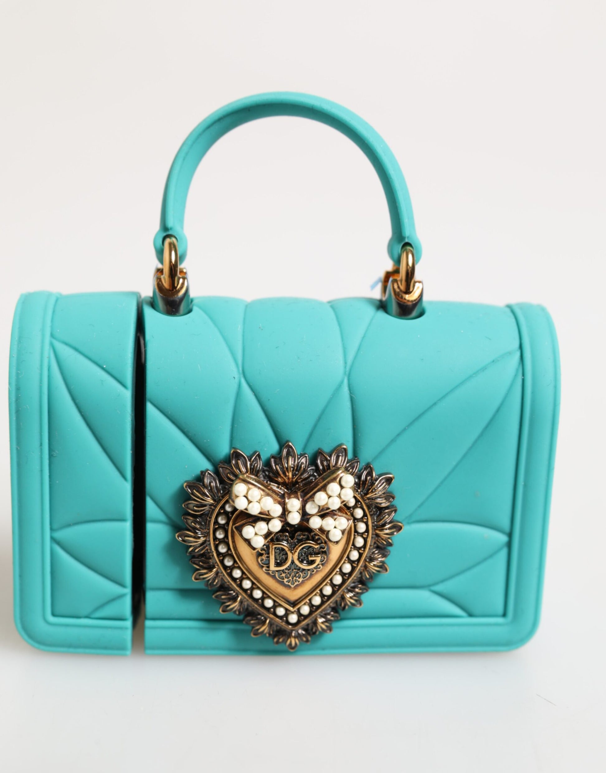 Turquoise Silicone Devotion Heart Cover Bag Airpods Case-Dolce & Gabbana-LabelTerrace.com
