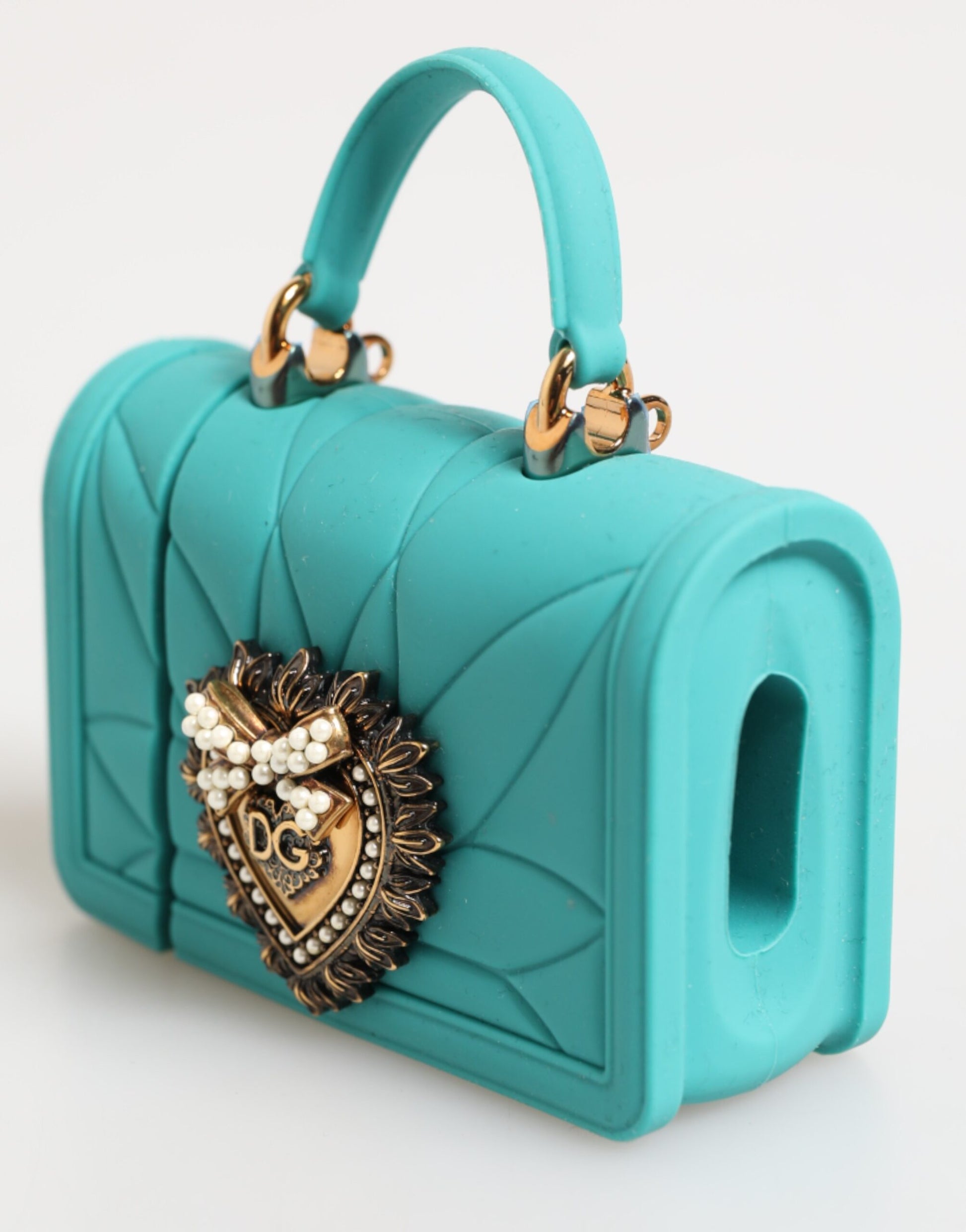 Turquoise Silicone Devotion Heart Cover Bag Airpods Case-Dolce & Gabbana-LabelTerrace.com