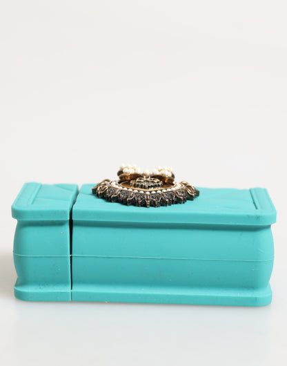 Turquoise Silicone Devotion Heart Cover Bag Airpods Case-Dolce & Gabbana-LabelTerrace.com