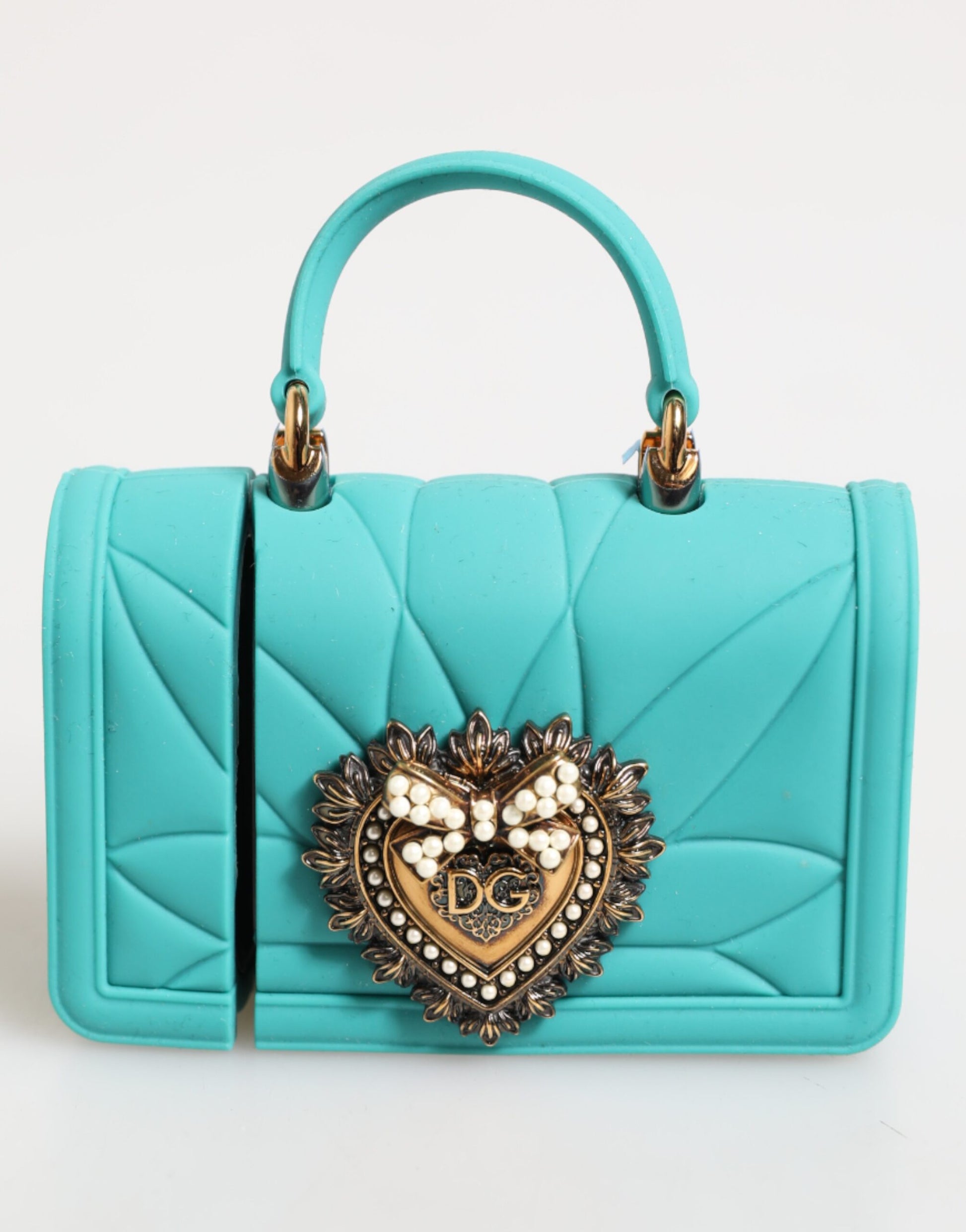 Turquoise Silicone Devotion Heart Cover Bag Airpods Case-Dolce & Gabbana-LabelTerrace.com
