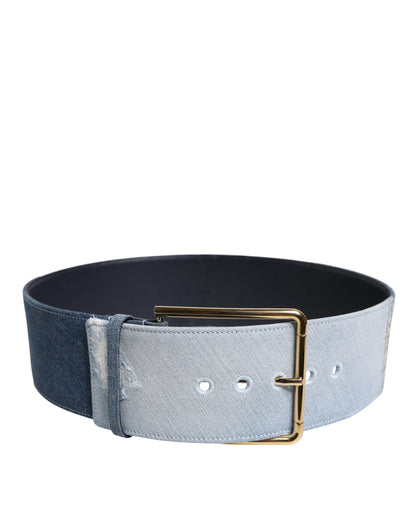 Two Tone Blue Denim Gold Metal Buckle Belt-Dolce & Gabbana-LabelTerrace.com