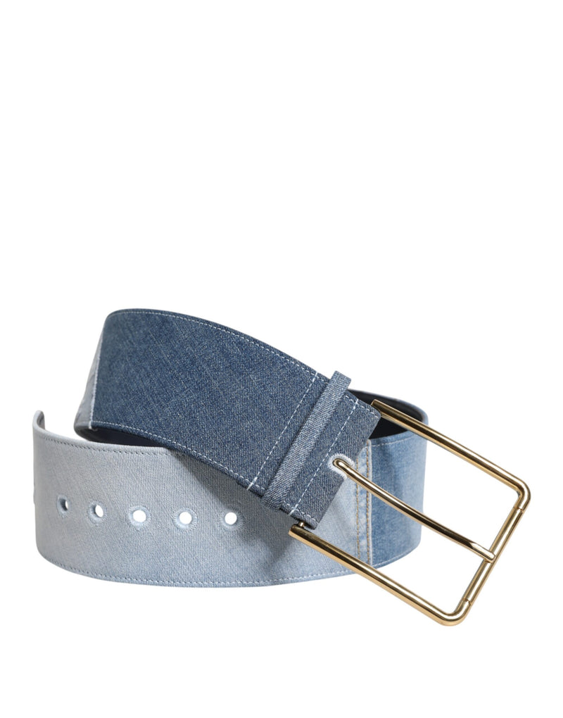 Two Tone Blue Denim Gold Metal Buckle Belt-Dolce & Gabbana-LabelTerrace.com