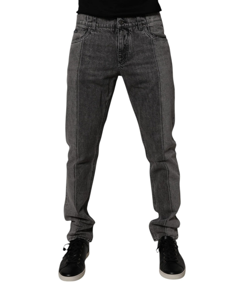 Two Tone Gray Cotton Denim Jeans-Dolce & Gabbana-LabelTerrace.com