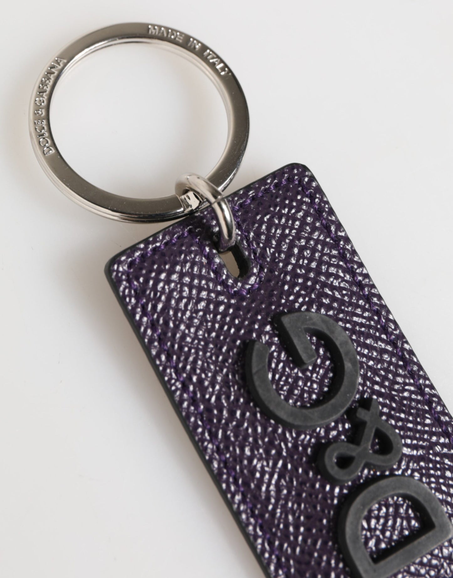 Violet Leather Logo Metal Ring Men Keychain Keyring-Dolce & Gabbana-LabelTerrace.com
