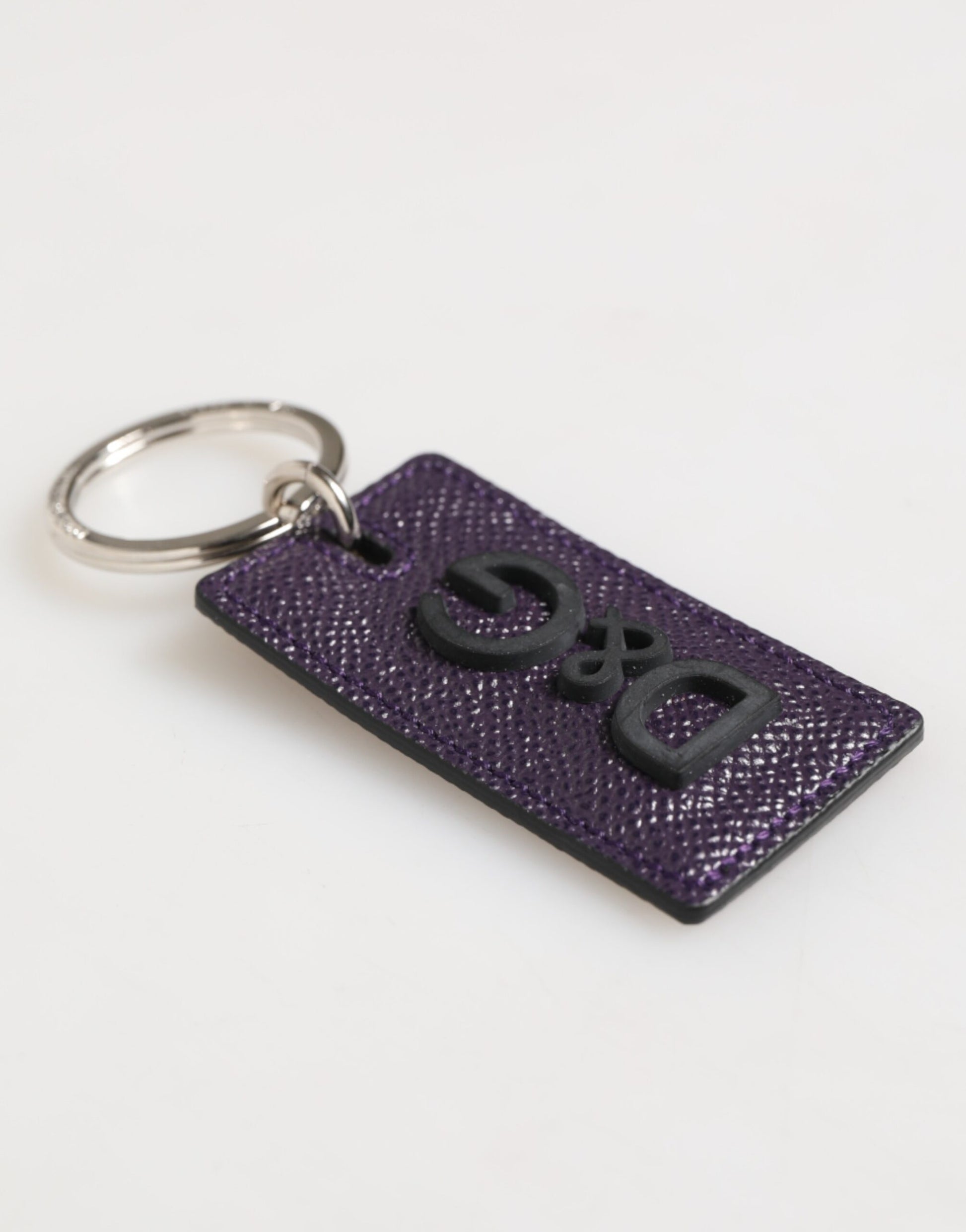 Violet Leather Logo Metal Ring Men Keychain Keyring-Dolce & Gabbana-LabelTerrace.com