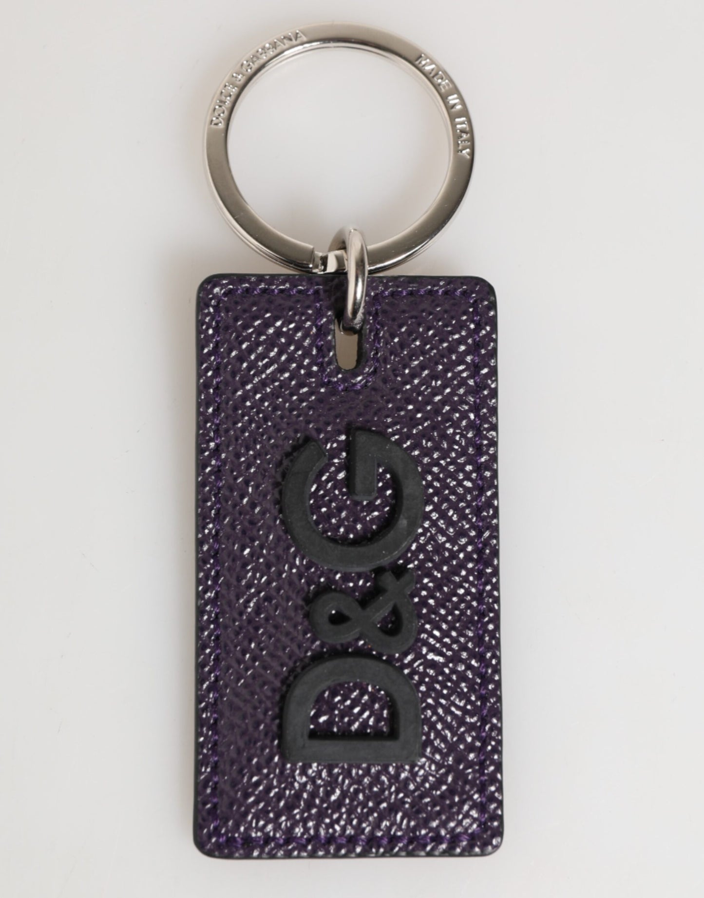 Violet Leather Logo Metal Ring Men Keychain Keyring-Dolce & Gabbana-LabelTerrace.com