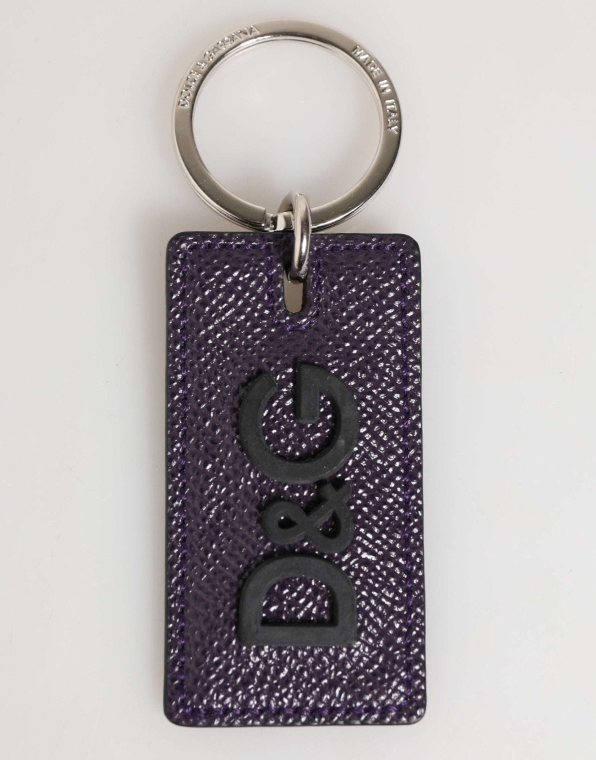 Violet Leather Logo Metal Ring Men Keychain Keyring-Dolce & Gabbana-LabelTerrace.com