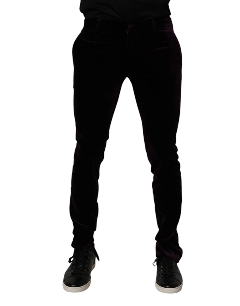 Violet Velvet Cotton Men Dress Formal Pants-Dolce & Gabbana-LabelTerrace.com