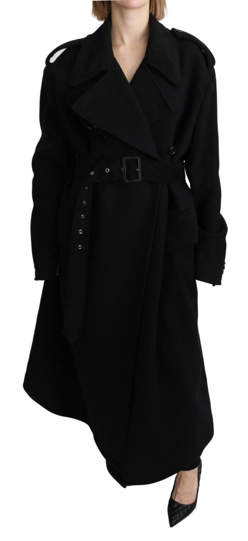 Virgin Wool Black Blazer Trenchcoat Jacket-Dolce & Gabbana-LabelTerrace.com