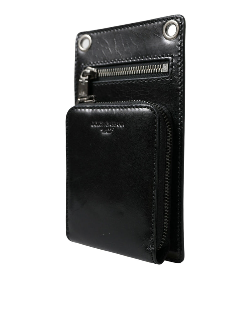 Wallet Black Horse Leather Zip Logo Cross Body Phone Slot-Dolce & Gabbana-LabelTerrace.com
