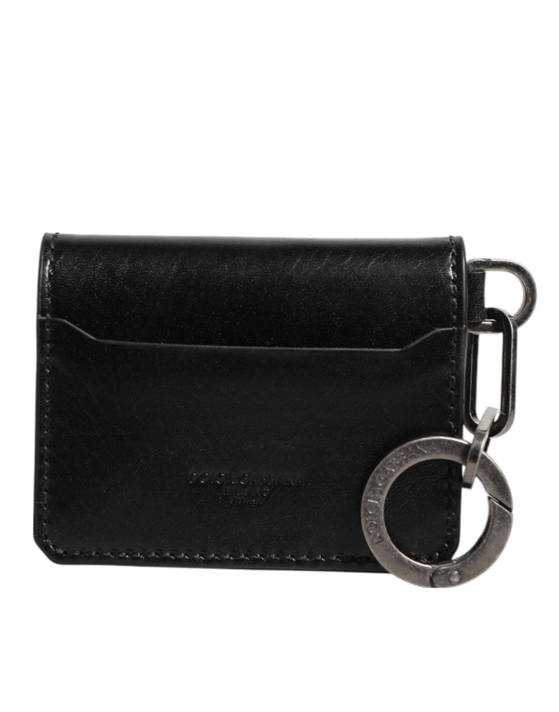 Wallet Black Leather Logo Embossed Key Chain Card Holder Wallet-Dolce & Gabbana-LabelTerrace.com